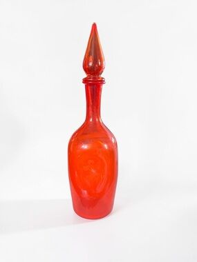 Empoli Style Red Glass Genie Bottle Pinched Decanter MCM Decor Gift